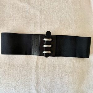 Fendi  wide elastic , Leather and metal logo Belt with Silver Buckle
